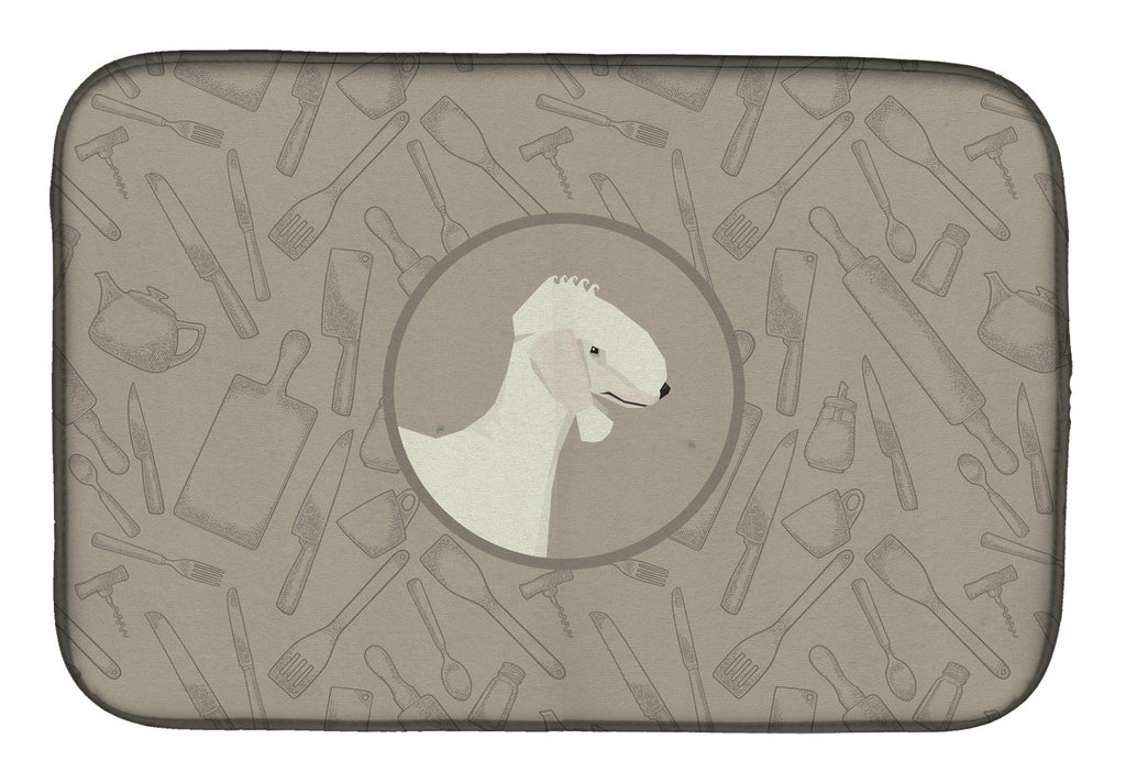 Bedlington Terrier In the Kitchen Dish Drying Mat Absorbent Dish Drying Mat Pad for Kitchen Counter Dish Drainer Mat for Countertop, 14 x 21", Multicolor