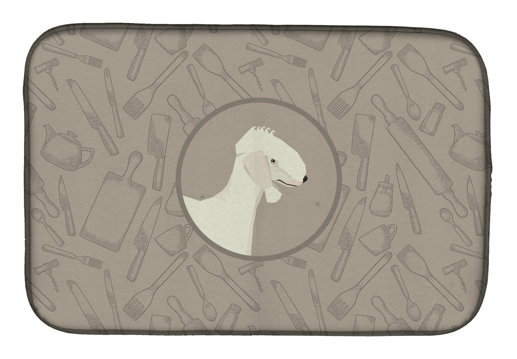 Bedlington Terrier In the Kitchen Dish Drying Mat Absorbent Dish Drying Mat Pad for Kitchen Counter Dish Drainer Mat for Countertop, 14 x 21", Multicolor