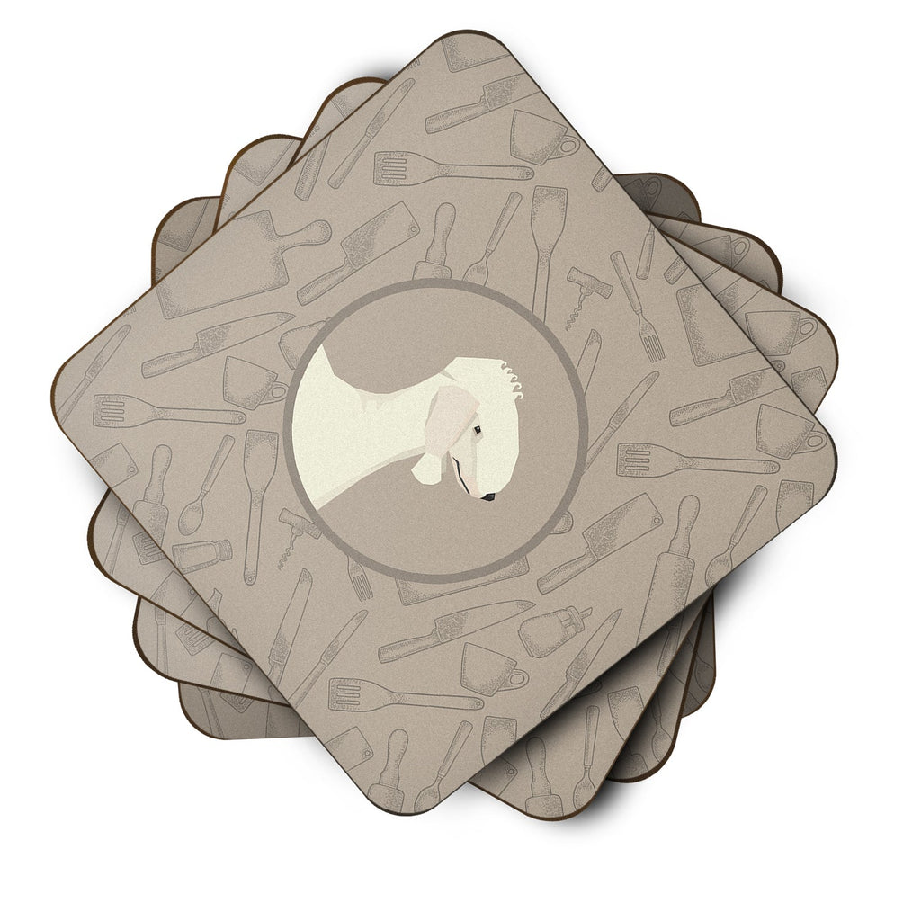Bedlington Terrier In the Kitchen Foam Coasters Set of 4 Cup Coasters for Indoor Outdoor, Tabletop Protection, Anti Slip, Mouse pad Material