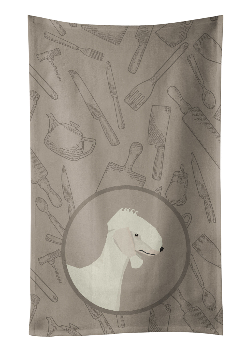 Bedlington Terrier In the Kitchen Kitchen Towel Velour Plush Front and Cotton Loop Back Machine Washable