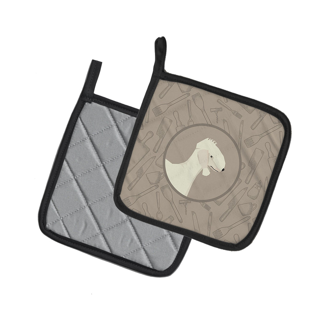 Bedlington Terrier In the Kitchen Pot Holder Set of 2 Heat Resistant Quilted Hot Pads 7.5 x 7.5 Inch, Insulated Kitchen Trivets for Cooking & Baking