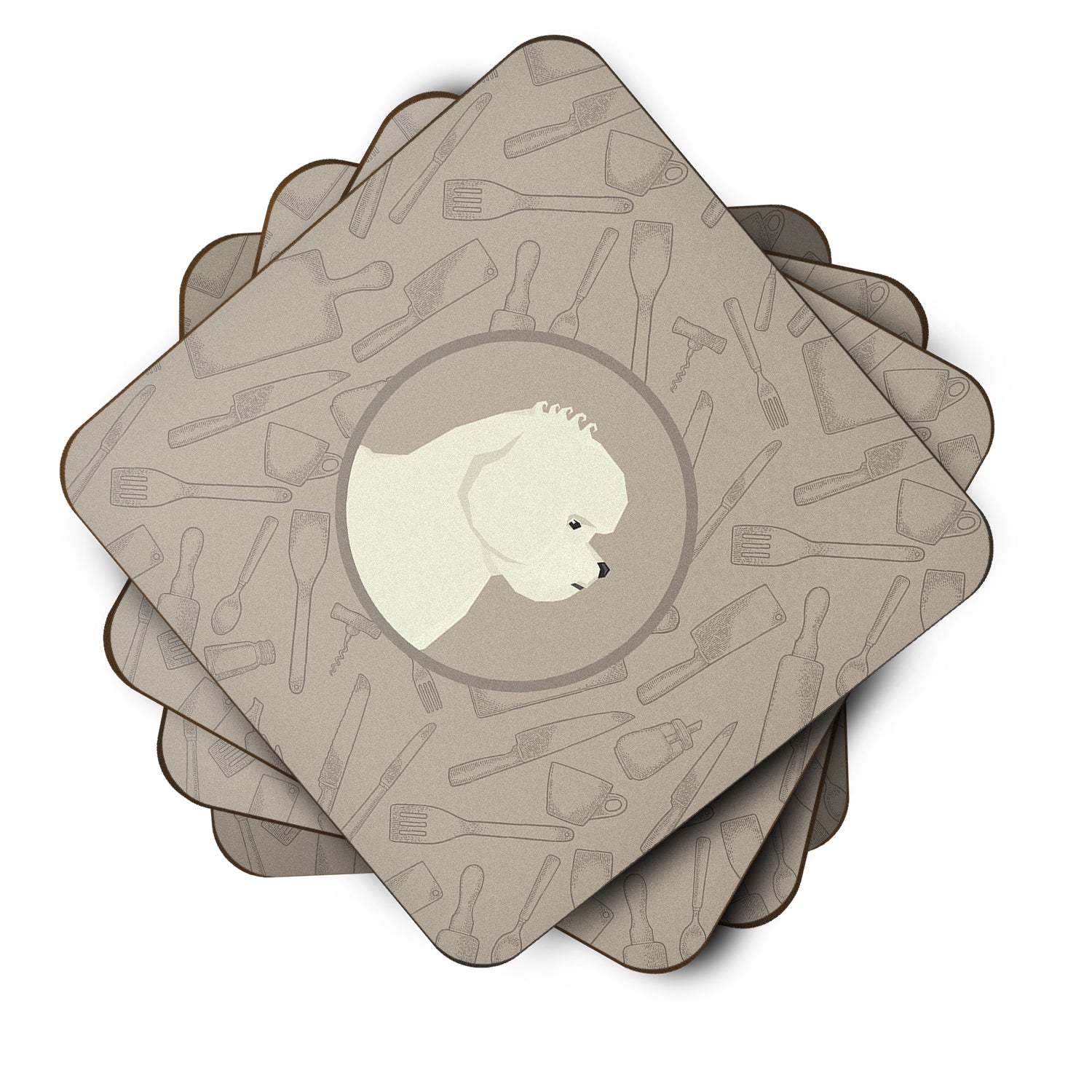 Bichon Frise In the Kitchen Foam Coasters Set of 4 Cup Coasters for Indoor Outdoor, Tabletop Protection, Anti Slip, Mouse pad Material