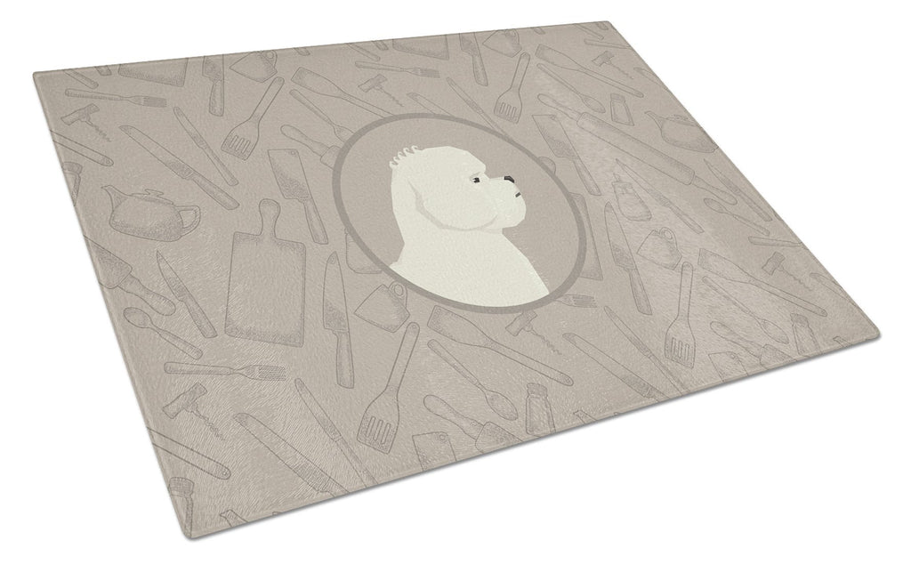 Bichon Frise In the Kitchen Cutting Board Tempered Glass Kitchen Cutting Surface, Heat Resistant Chopping, Non-Slip Feet, Food Prep & Serving