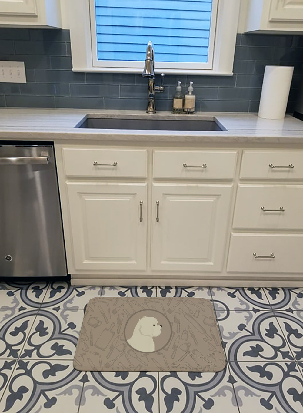 Bichon Frise In the Kitchen Memory Foam Kitchen Mat Machine Washable Anti-Fatigue Cushion Comfort Bath or Kitchen Rug
