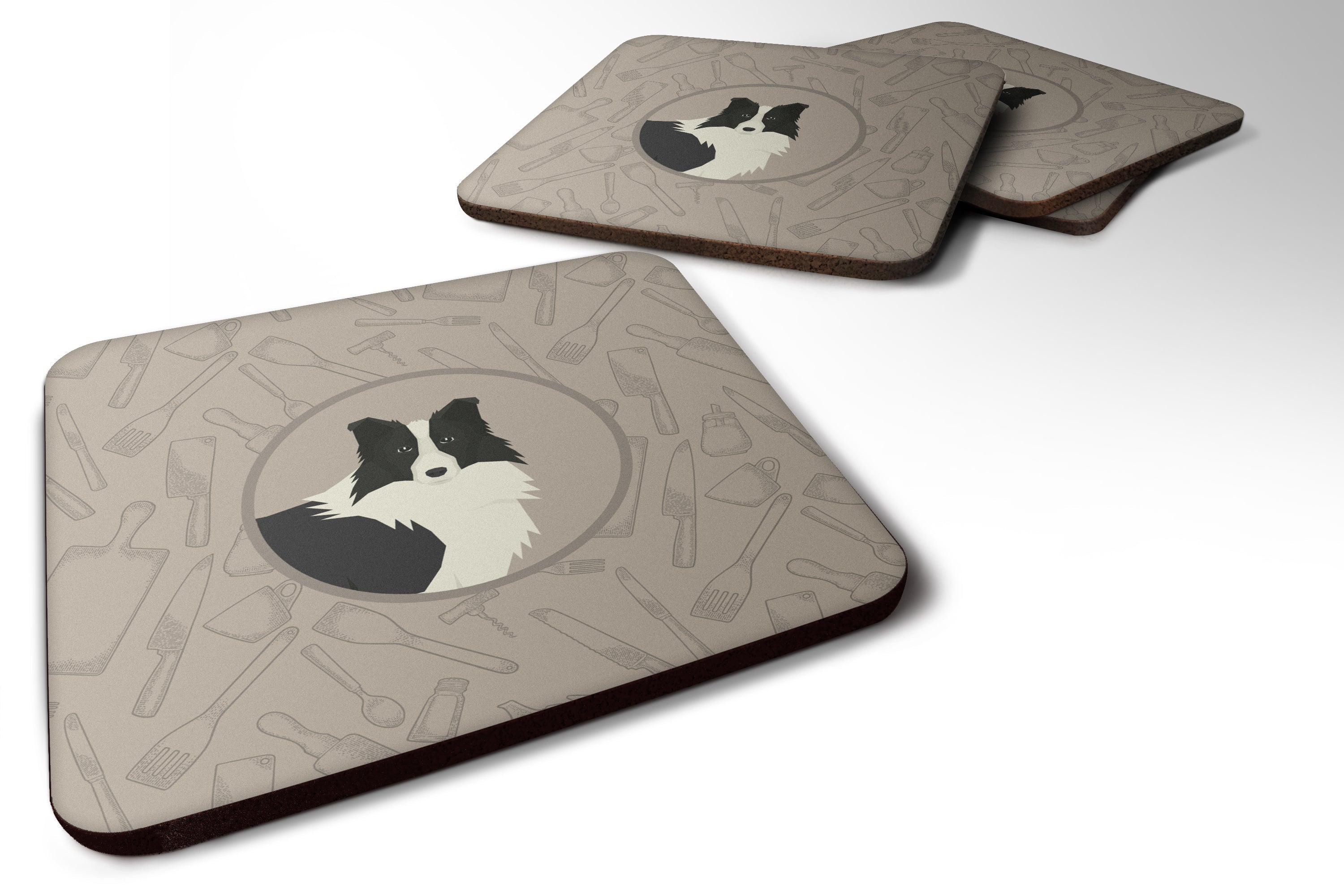 Border Collie In the Kitchen Foam Coasters Set of 4 Cup Coasters for Indoor Outdoor, Tabletop Protection, Anti Slip, Mouse pad Material