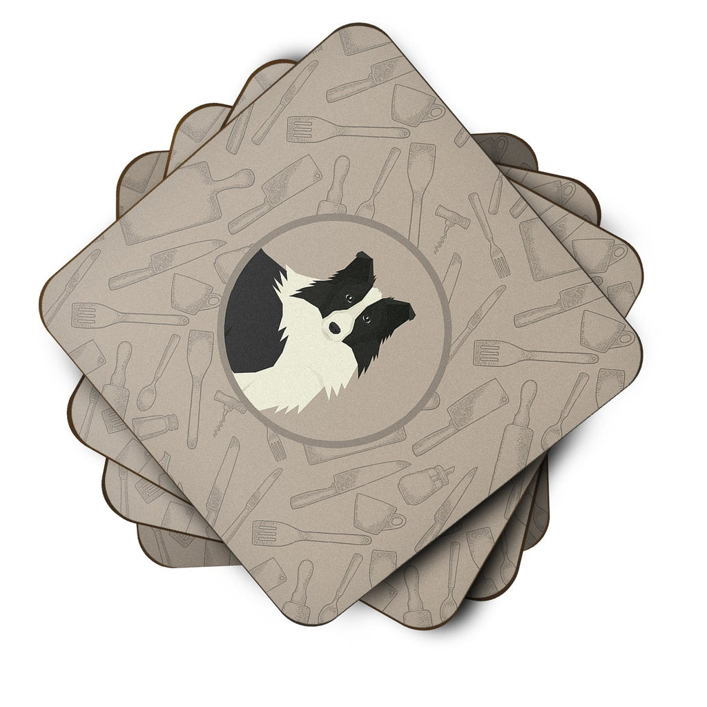 Border Collie In the Kitchen Foam Coasters Set of 4 Cup Coasters for Indoor Outdoor, Tabletop Protection, Anti Slip, Mouse pad Material