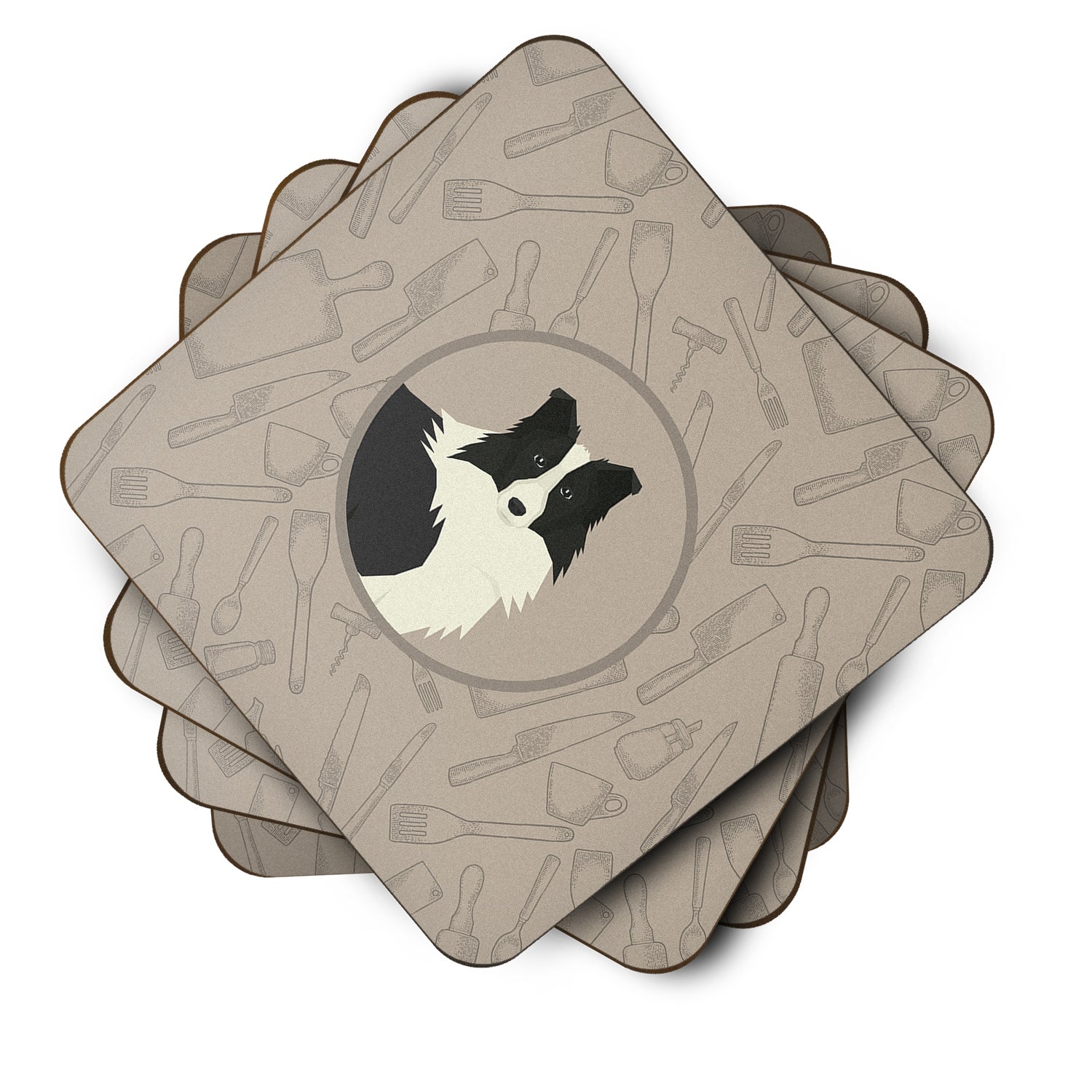 Border Collie In the Kitchen Foam Coasters Set of 4 Cup Coasters for Indoor Outdoor, Tabletop Protection, Anti Slip, Mouse pad Material