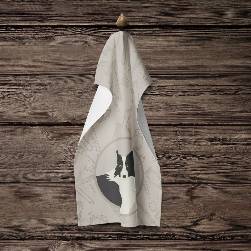 Border Collie In the Kitchen Kitchen Towel Velour Plush Front and Cotton Loop Back Machine Washable