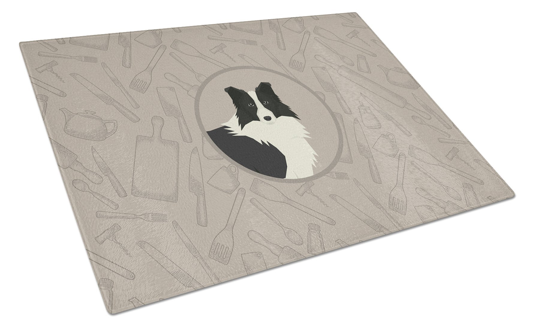 Border Collie In the Kitchen Cutting Board Tempered Glass Kitchen Cutting Surface, Heat Resistant Chopping, Non-Slip Feet, Food Prep & Serving