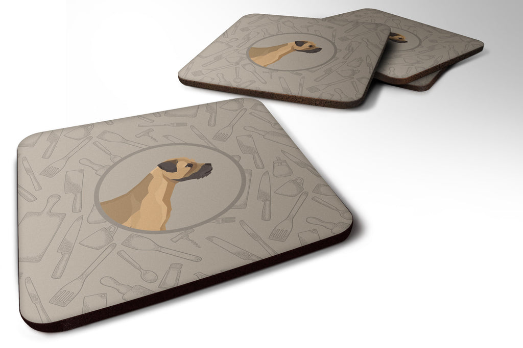 Border Terrier In the Kitchen Foam Coasters Set of 4 Cup Coasters for Indoor Outdoor, Tabletop Protection, Anti Slip, Mouse pad Material
