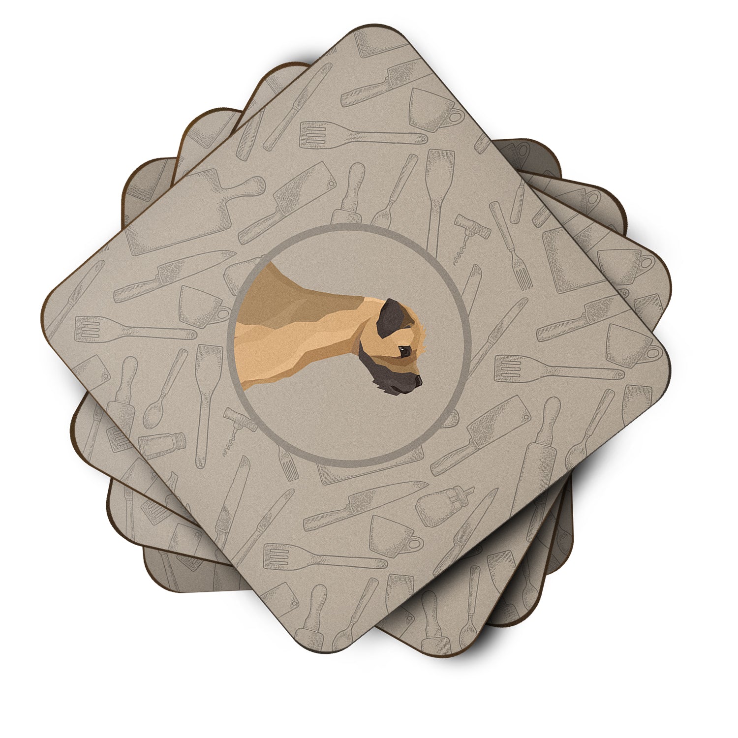 Border Terrier In the Kitchen Foam Coasters Set of 4 Cup Coasters for Indoor Outdoor, Tabletop Protection, Anti Slip, Mouse pad Material