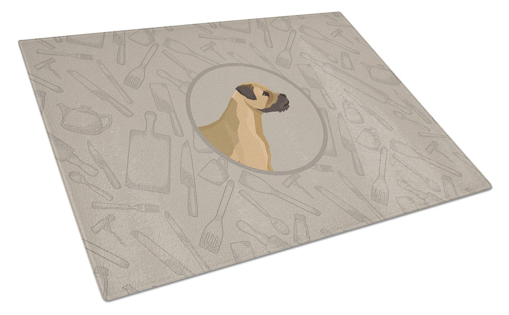 Border Terrier In the Kitchen Cutting Board Tempered Glass Kitchen Cutting Surface, Heat Resistant Chopping, Non-Slip Feet, Food Prep & Serving