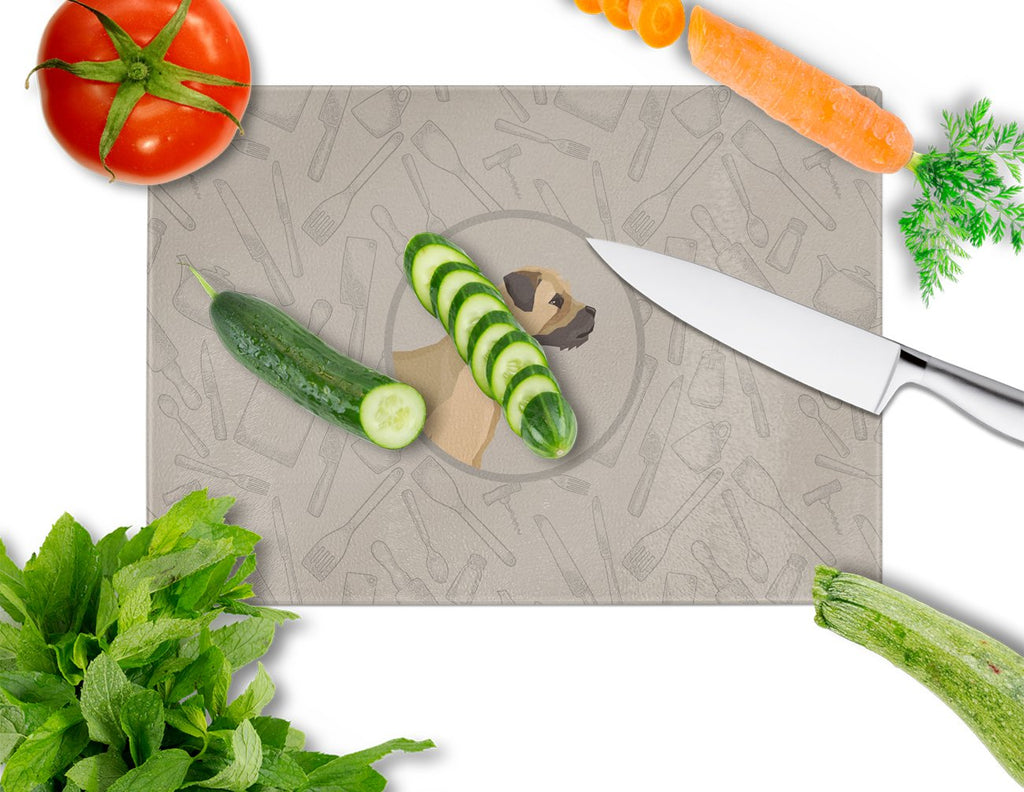 Border Terrier In the Kitchen Cutting Board Tempered Glass Kitchen Cutting Surface, Heat Resistant Chopping, Non-Slip Feet, Food Prep & Serving