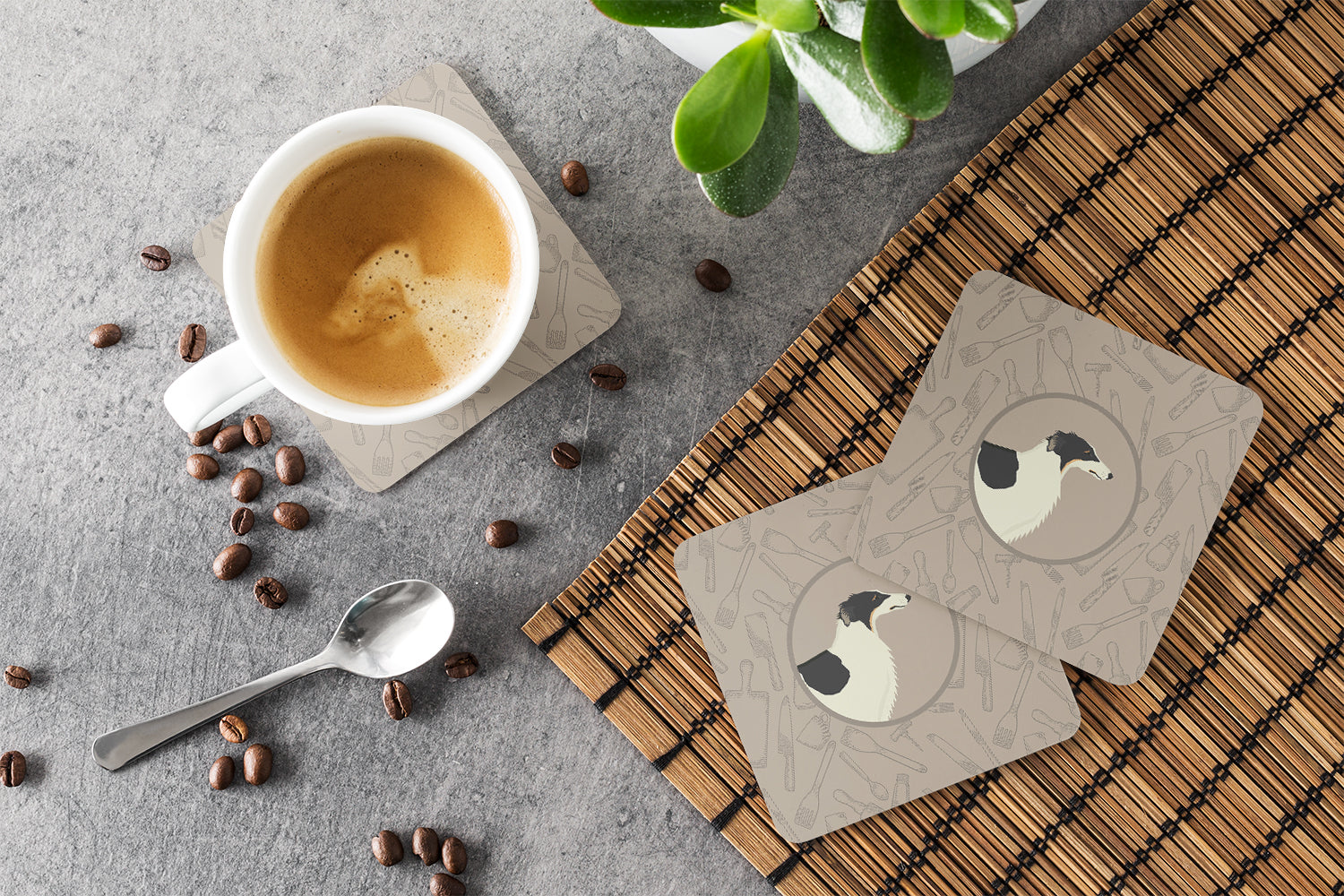 Borzoi In the Kitchen Foam Coasters Set of 4 Cup Coasters for Indoor Outdoor, Tabletop Protection, Anti Slip, Mouse pad Material