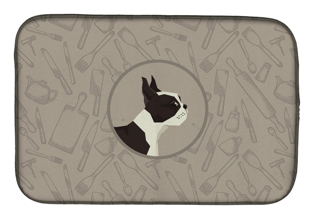Boston Terrier In the Kitchen Dish Drying Mat Absorbent Dish Drying Mat Pad for Kitchen Counter Dish Drainer Mat for Countertop, 14 x 21", Multicolor