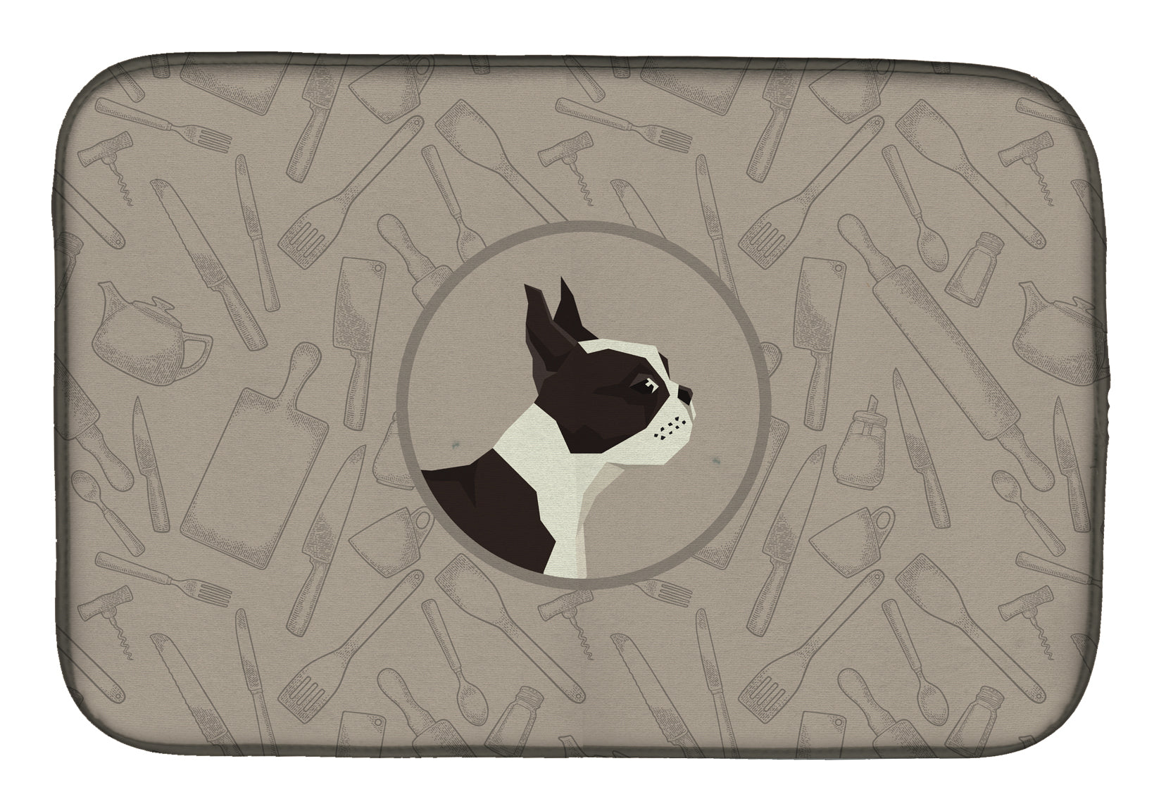 Boston Terrier In the Kitchen Dish Drying Mat Absorbent Dish Drying Mat Pad for Kitchen Counter Dish Drainer Mat for Countertop, 14 x 21", Multicolor