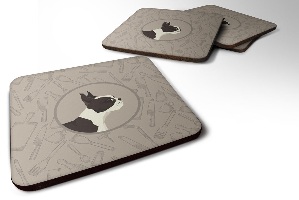 Boston Terrier In the Kitchen Foam Coasters Set of 4 Cup Coasters for Indoor Outdoor, Tabletop Protection, Anti Slip, Mouse pad Material