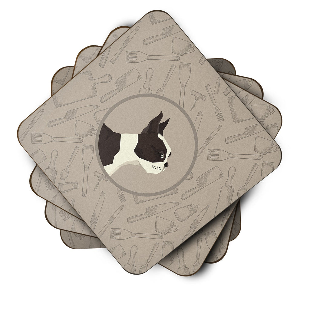Boston Terrier In the Kitchen Foam Coasters Set of 4 Cup Coasters for Indoor Outdoor, Tabletop Protection, Anti Slip, Mouse pad Material