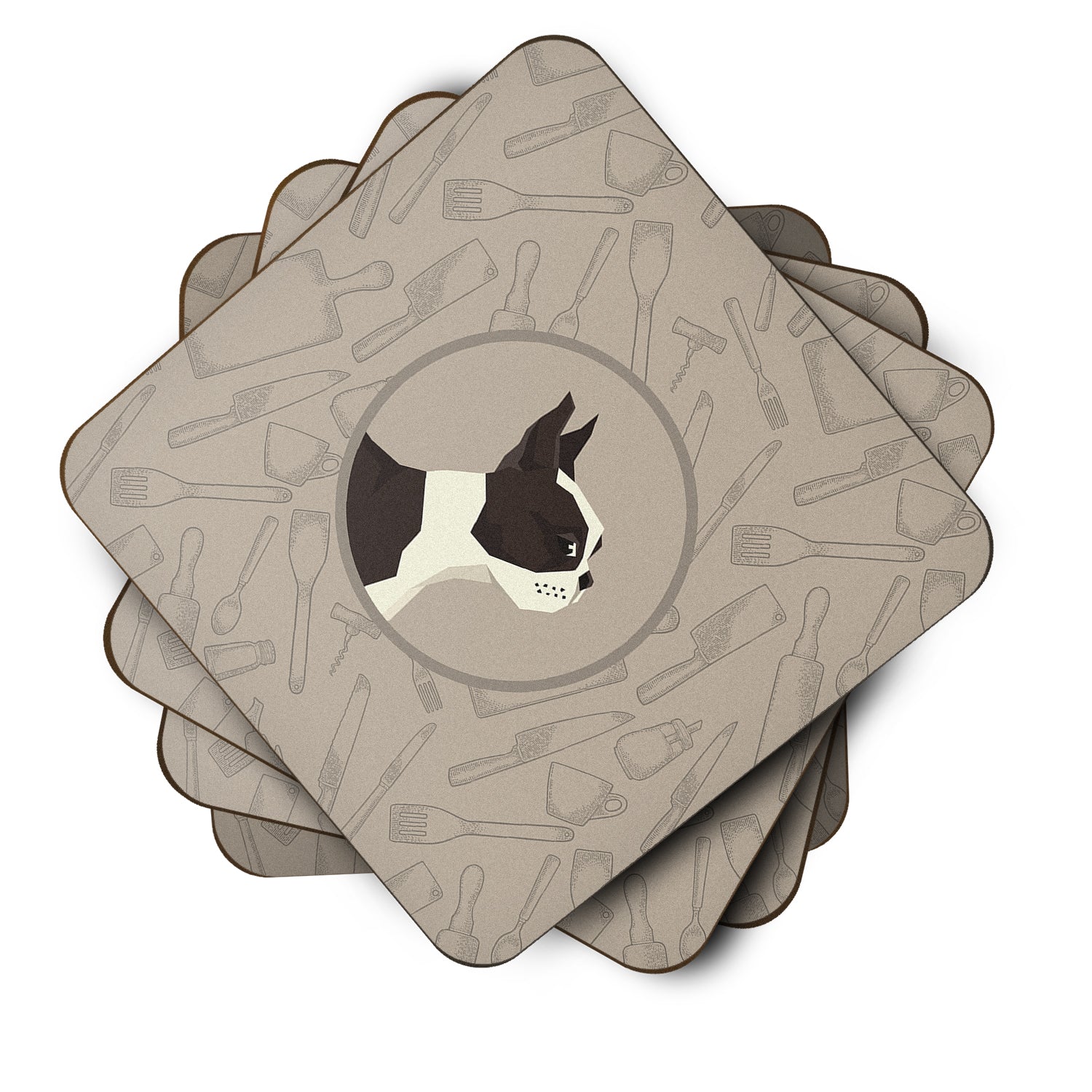 Boston Terrier In the Kitchen Foam Coasters Set of 4 Cup Coasters for Indoor Outdoor, Tabletop Protection, Anti Slip, Mouse pad Material