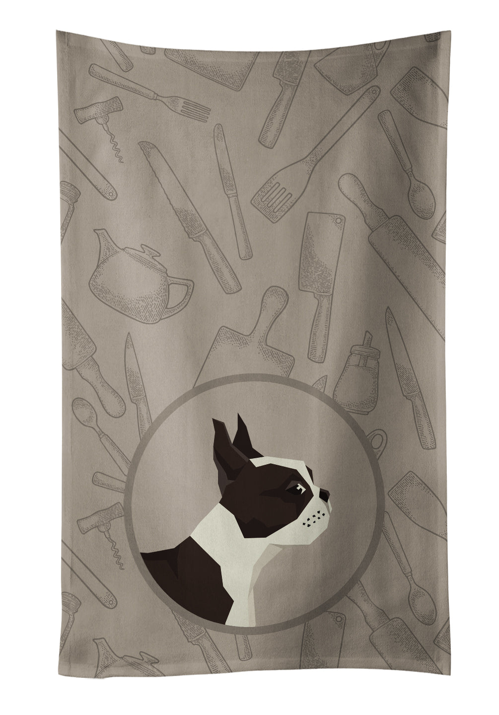 Boston Terrier In the Kitchen Kitchen Towel Velour Plush Front and Cotton Loop Back Machine Washable