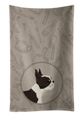 Boston Terrier In the Kitchen Kitchen Towel Velour Plush Front and Cotton Loop Back Machine Washable