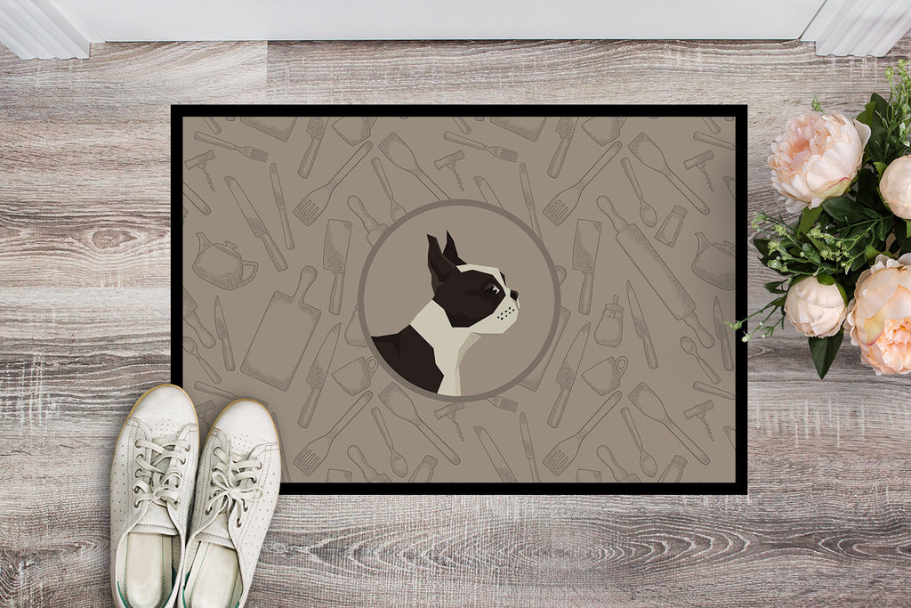Boston Terrier In the Kitchen Doormat Indoor Outdoor 18H X 27W Front Door Mat Rugs for Entryway, Non Slip Washable