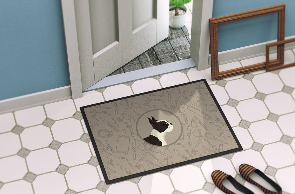 Boston Terrier In the Kitchen Doormat Indoor Outdoor 18H X 27W Front Door Mat Rugs for Entryway, Non Slip Washable