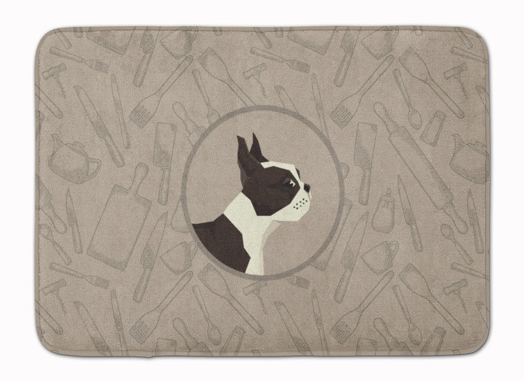 Boston Terrier In the Kitchen Memory Foam Kitchen Mat Machine Washable Anti-Fatigue Cushion Comfort Bath or Kitchen Rug