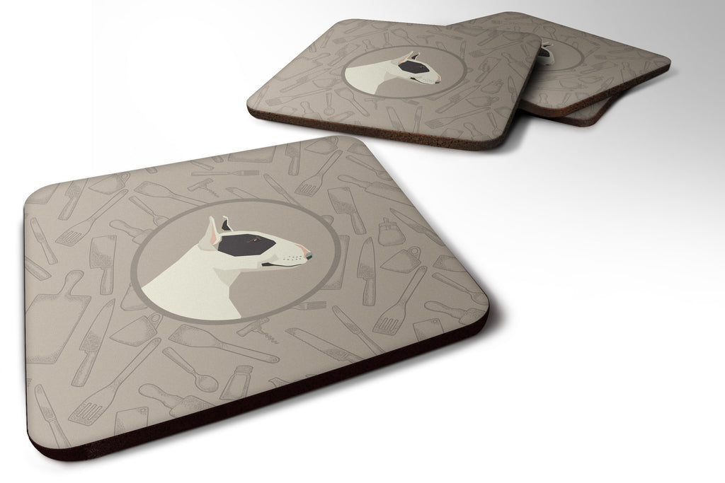 Black and White Bull Terrier In the Kitchen Foam Coasters Set of 4 Cup Coasters for Indoor Outdoor, Tabletop Protection, Anti Slip, Mouse pad Material