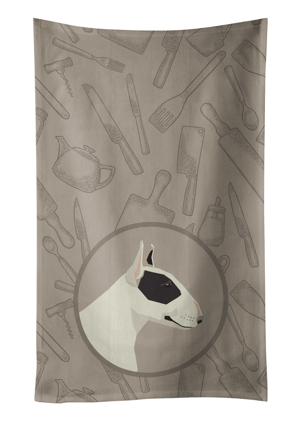 Black and White Bull Terrier In the Kitchen Kitchen Towel Velour Plush Front and Cotton Loop Back Machine Washable