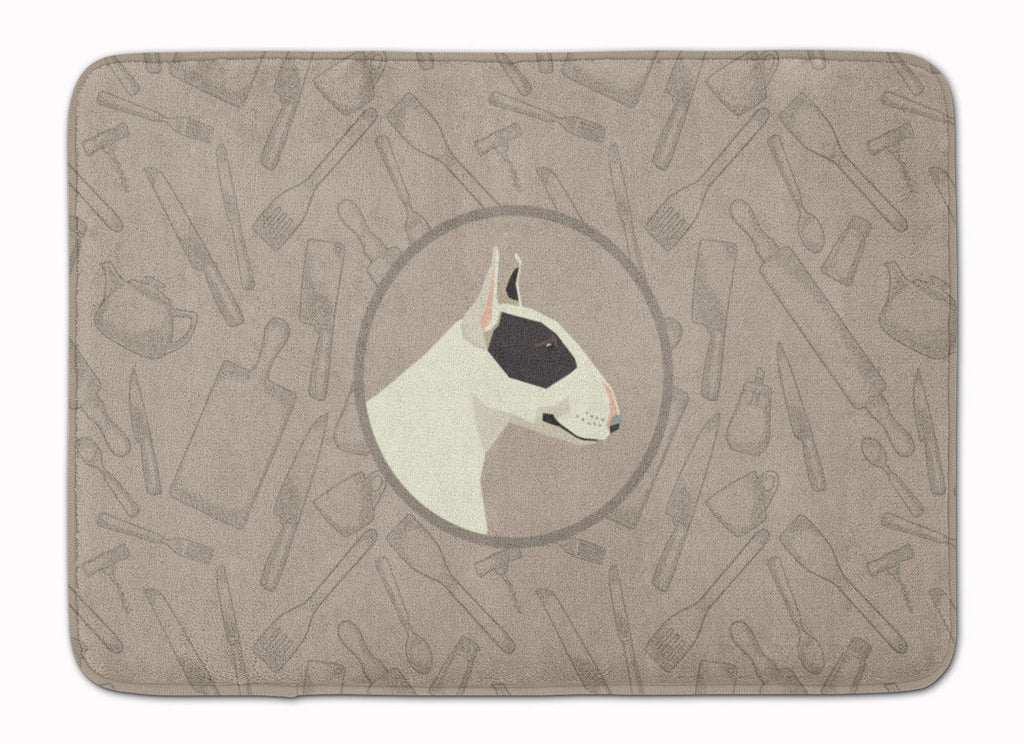 Black and White Bull Terrier In the Kitchen Memory Foam Kitchen Mat Machine Washable Anti-Fatigue Cushion Comfort Bath or Kitchen Rug