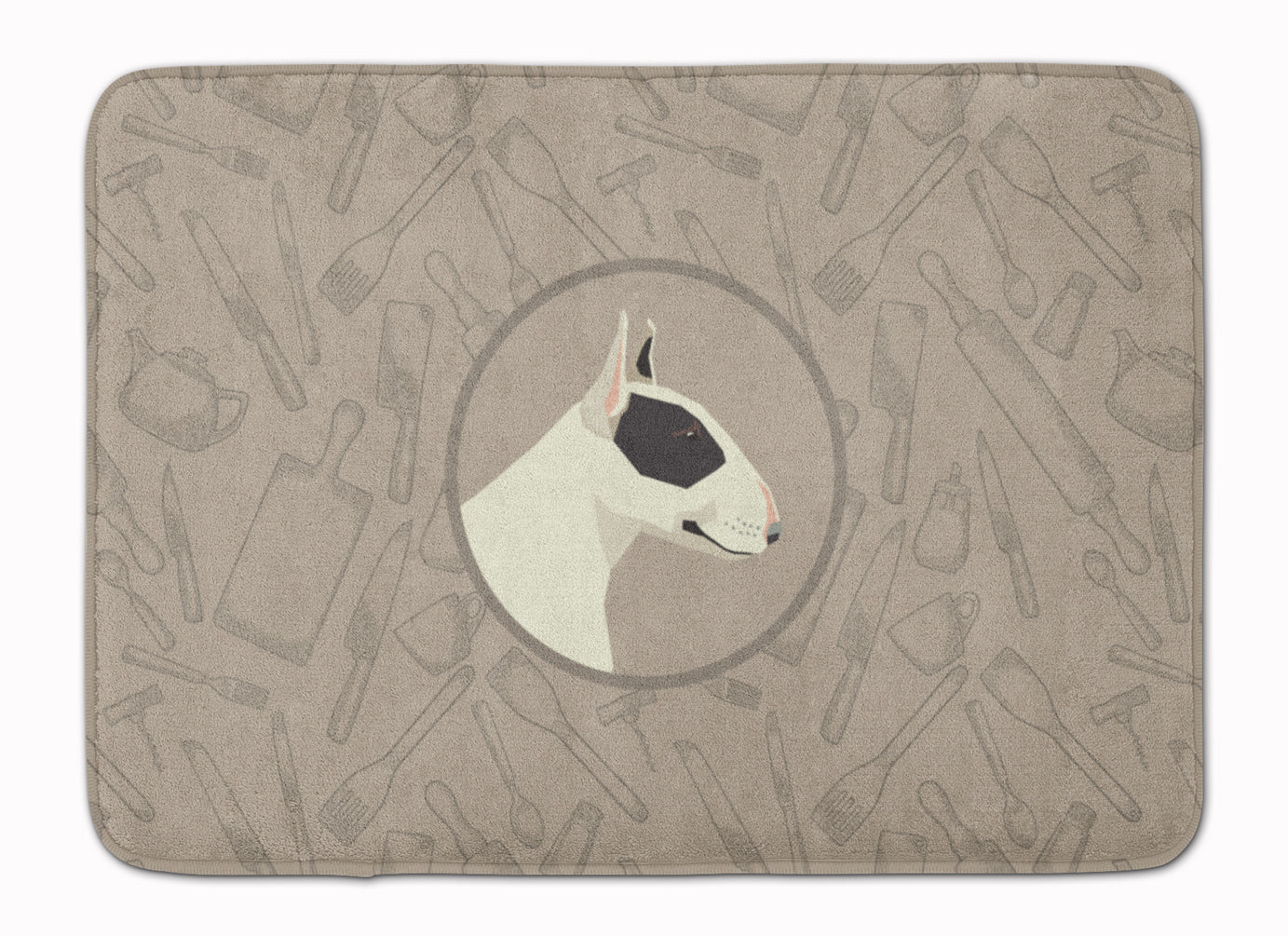Black and White Bull Terrier In the Kitchen Memory Foam Kitchen Mat Machine Washable Anti-Fatigue Cushion Comfort Bath or Kitchen Rug
