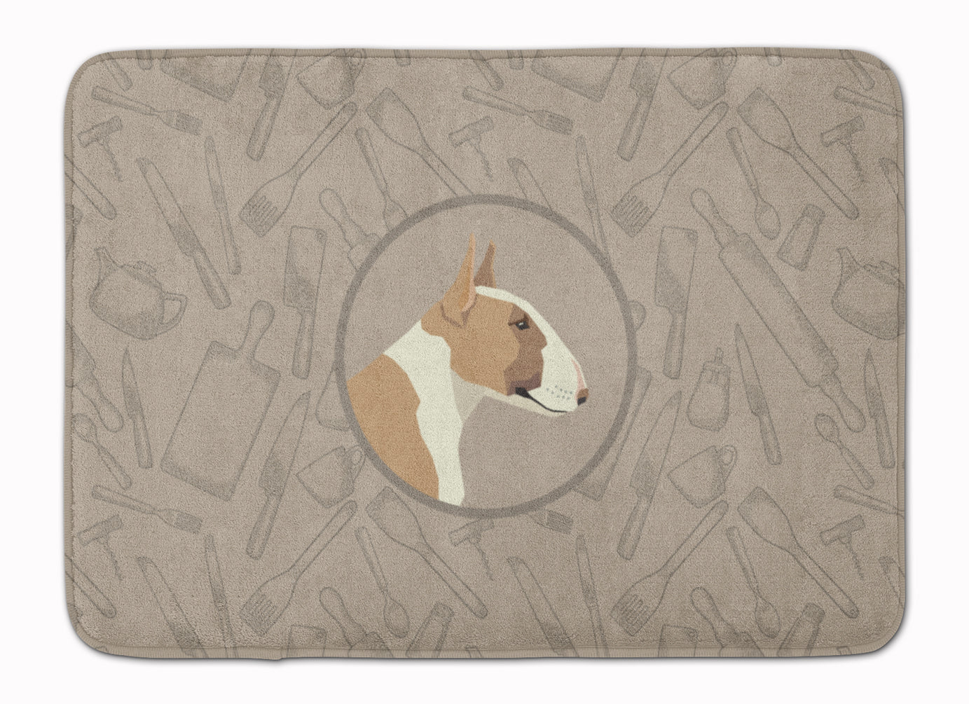 Fawn and White Bull Terrier In the Kitchen Memory Foam Kitchen Mat Machine Washable Anti-Fatigue Cushion Comfort Bath or Kitchen Rug