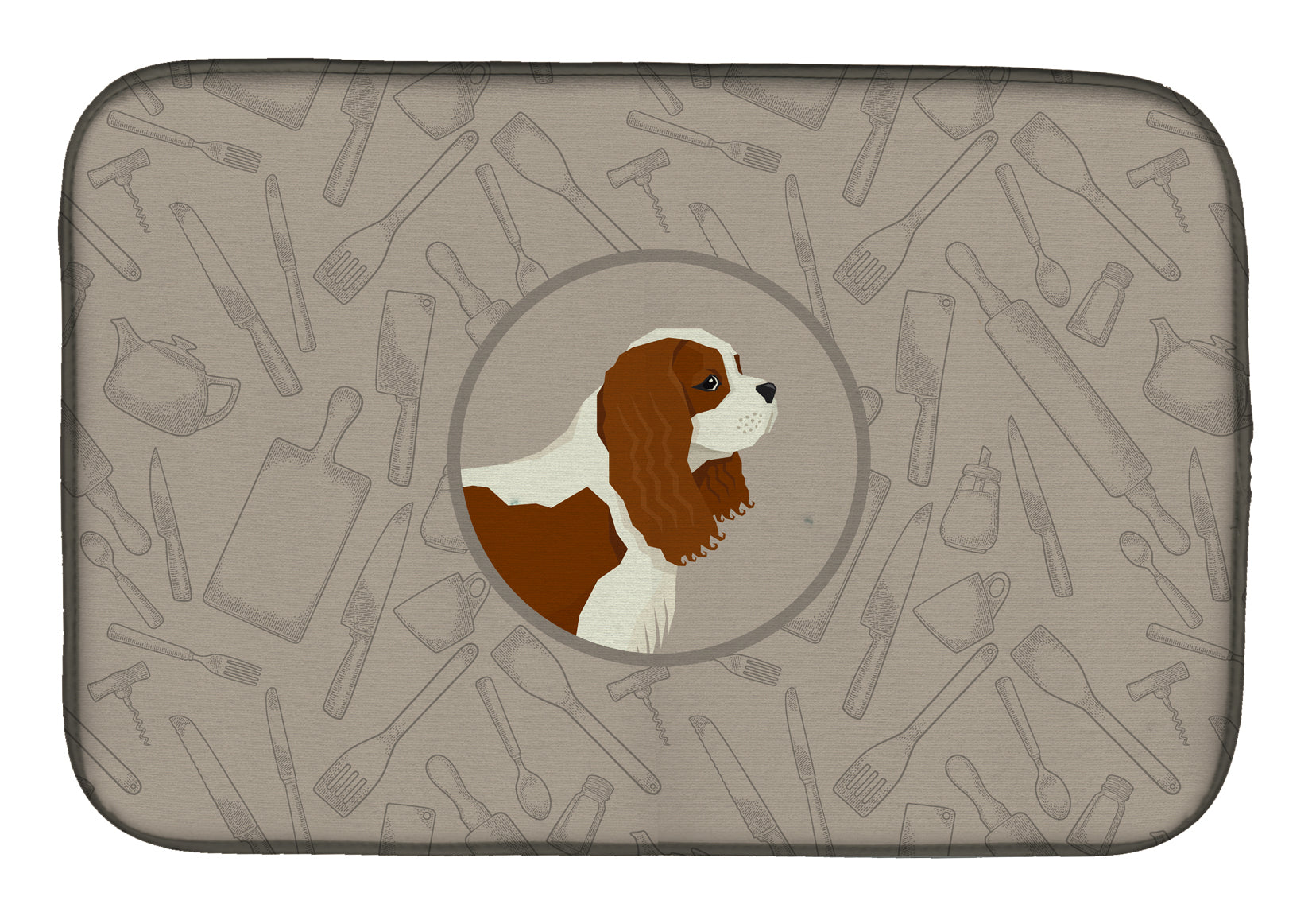 Cavalier Spaniel In the Kitchen Dish Drying Mat Absorbent Dish Drying Mat Pad for Kitchen Counter Dish Drainer Mat for Countertop, 14 x 21", Multicolor