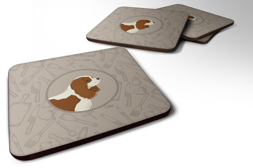 Cavalier Spaniel In the Kitchen Foam Coasters Set of 4 Cup Coasters for Indoor Outdoor, Tabletop Protection, Anti Slip, Mouse pad Material