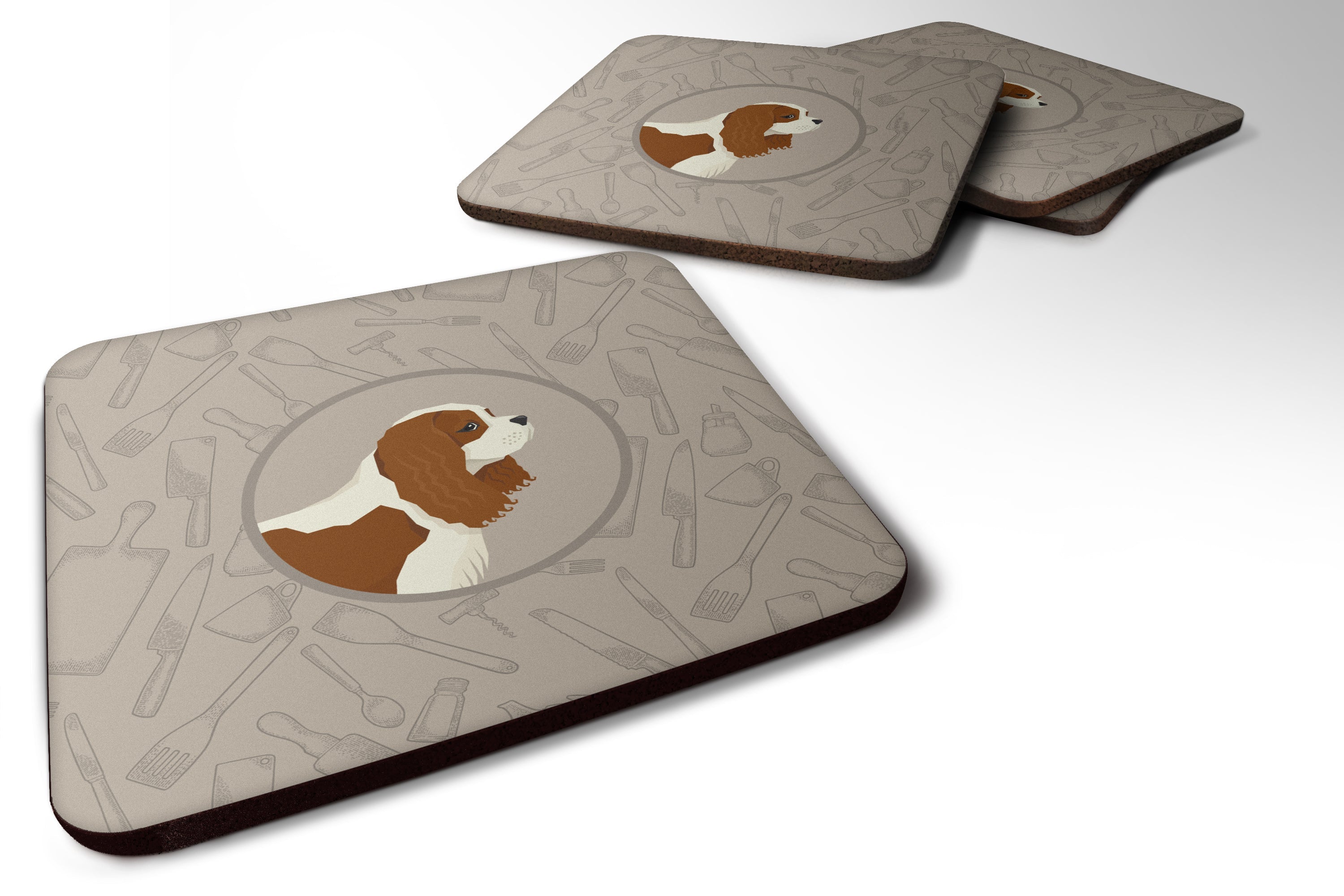 Cavalier Spaniel In the Kitchen Foam Coasters Set of 4 Cup Coasters for Indoor Outdoor, Tabletop Protection, Anti Slip, Mouse pad Material