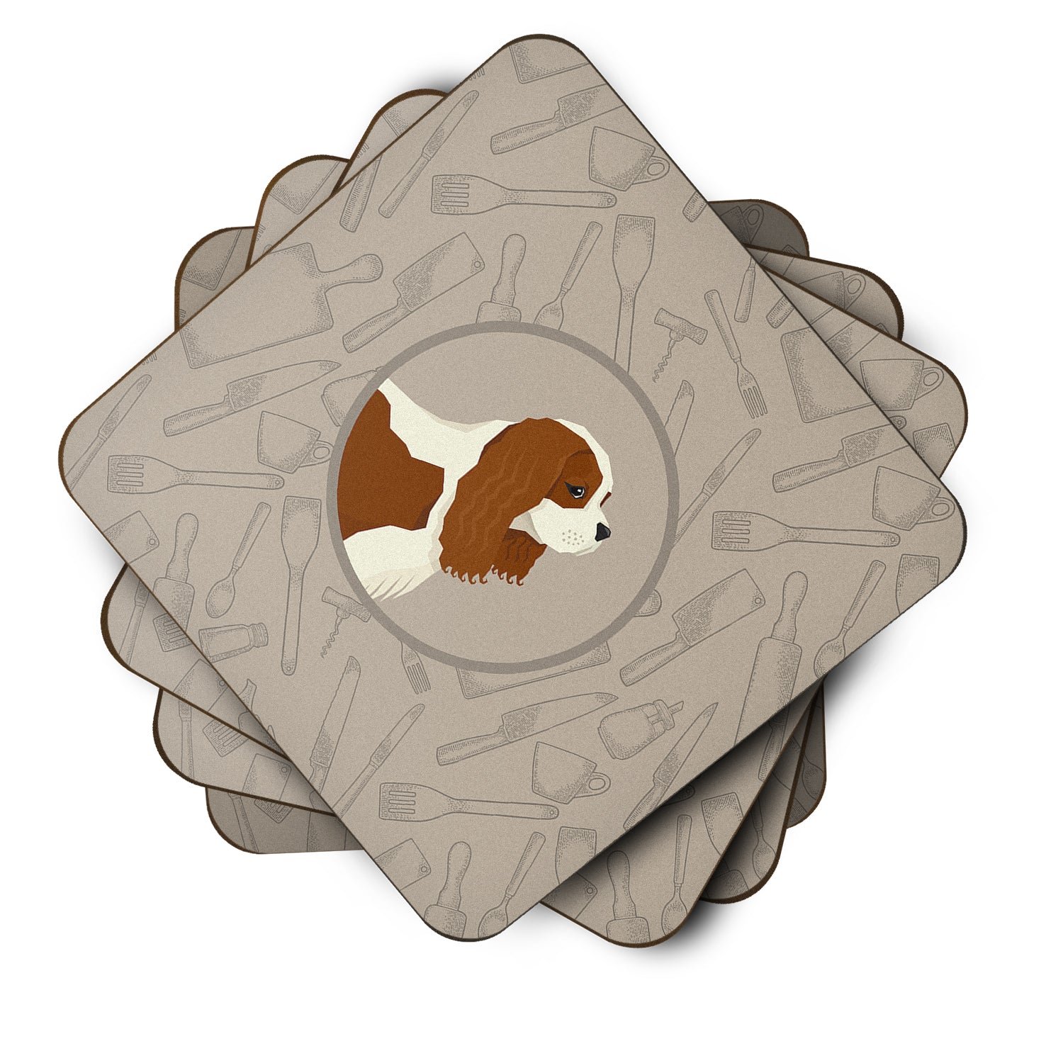 Cavalier Spaniel In the Kitchen Foam Coasters Set of 4 Cup Coasters for Indoor Outdoor, Tabletop Protection, Anti Slip, Mouse pad Material