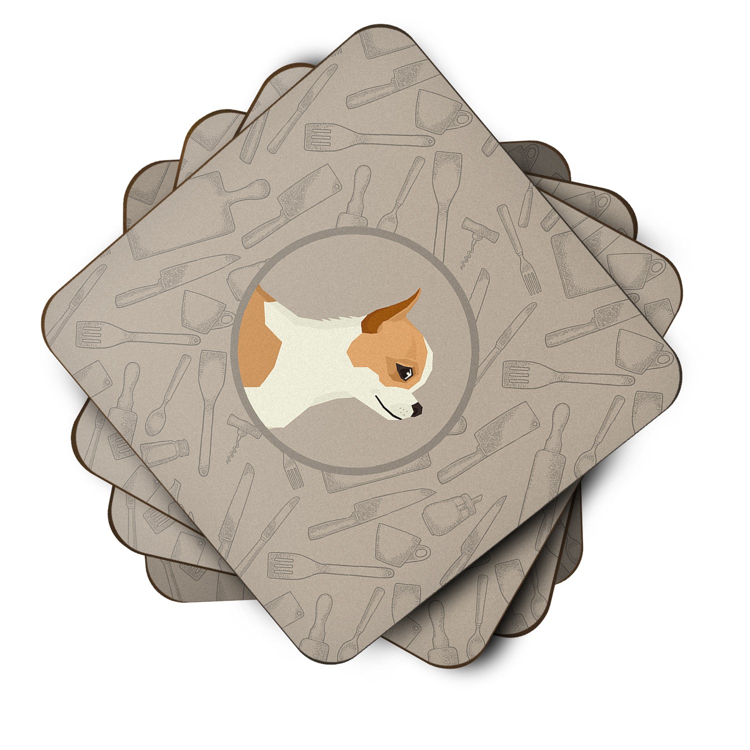 Chihuahua In the Kitchen Foam Coasters Set of 4 Cup Coasters for Indoor Outdoor, Tabletop Protection, Anti Slip, Mouse pad Material