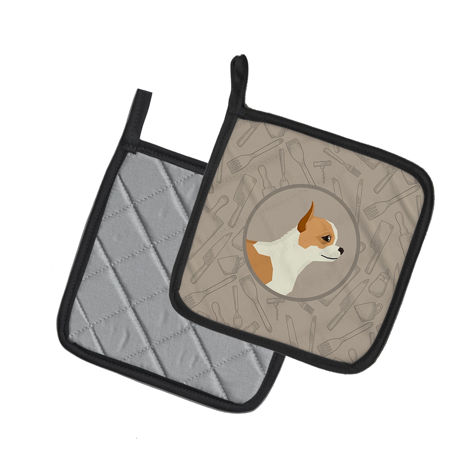 Chihuahua In the Kitchen Pot Holder Set of 2 Heat Resistant Quilted Hot Pads 7.5 x 7.5 Inch, Insulated Kitchen Trivets for Cooking & Baking