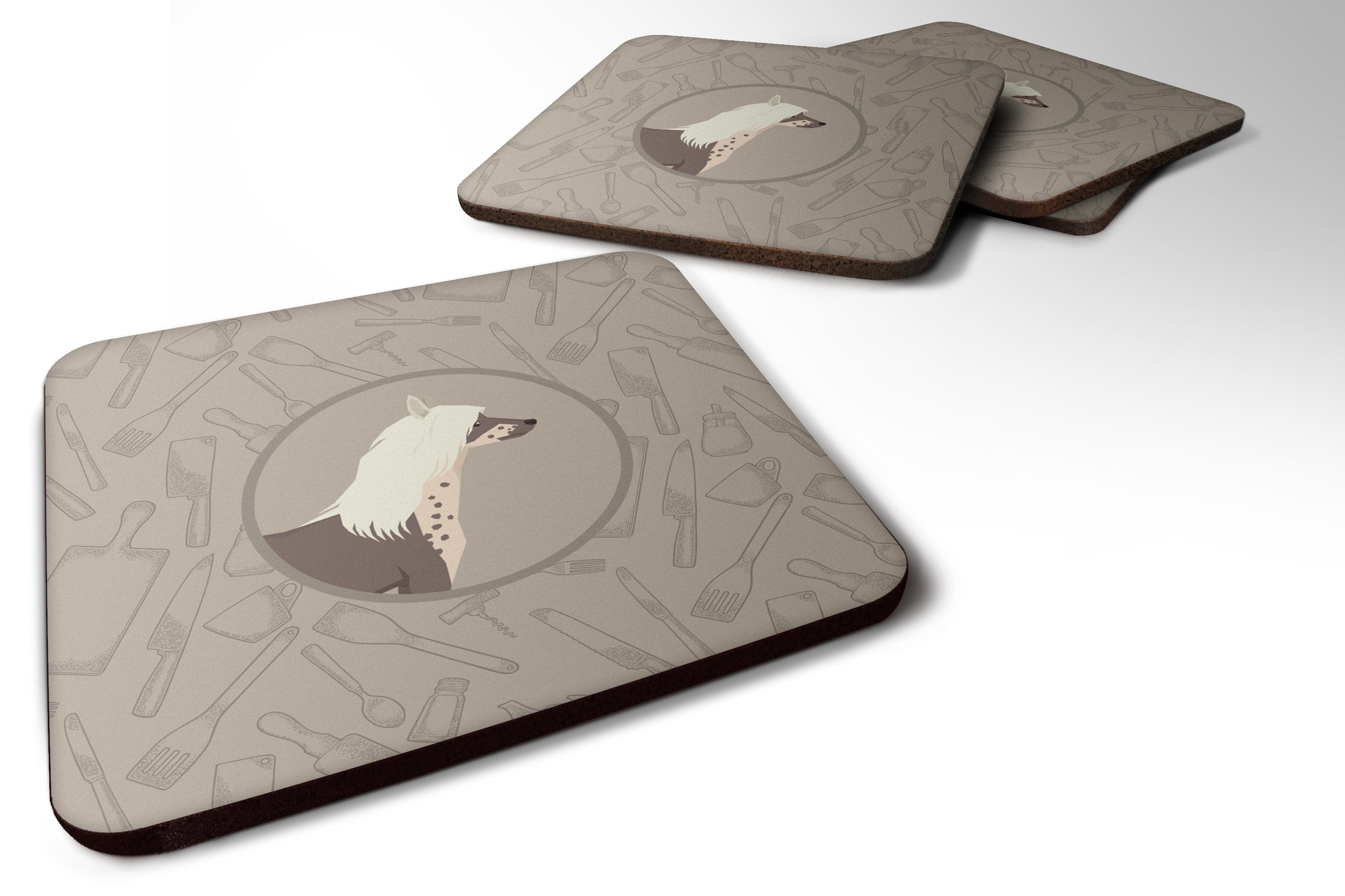 Chinese Crested In the Kitchen Foam Coasters Set of 4 Cup Coasters for Indoor Outdoor, Tabletop Protection, Anti Slip, Mouse pad Material