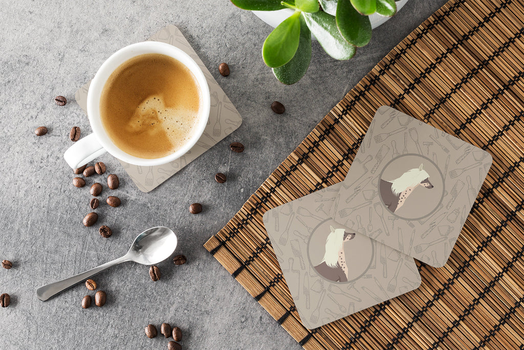 Chinese Crested In the Kitchen Foam Coasters Set of 4 Cup Coasters for Indoor Outdoor, Tabletop Protection, Anti Slip, Mouse pad Material