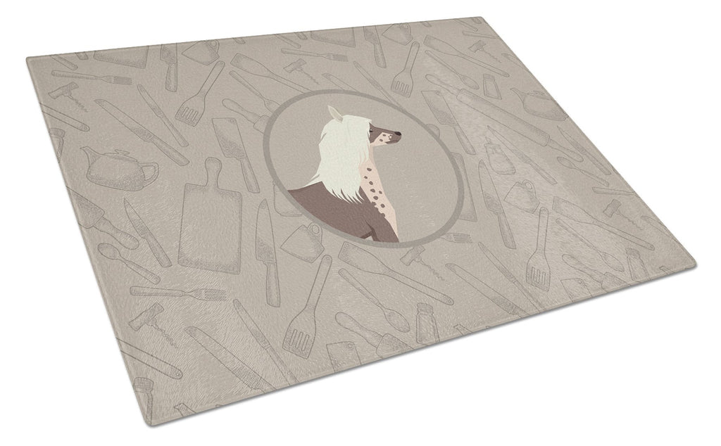 Chinese Crested In the Kitchen Cutting Board Tempered Glass Kitchen Cutting Surface, Heat Resistant Chopping, Non-Slip Feet, Food Prep & Serving