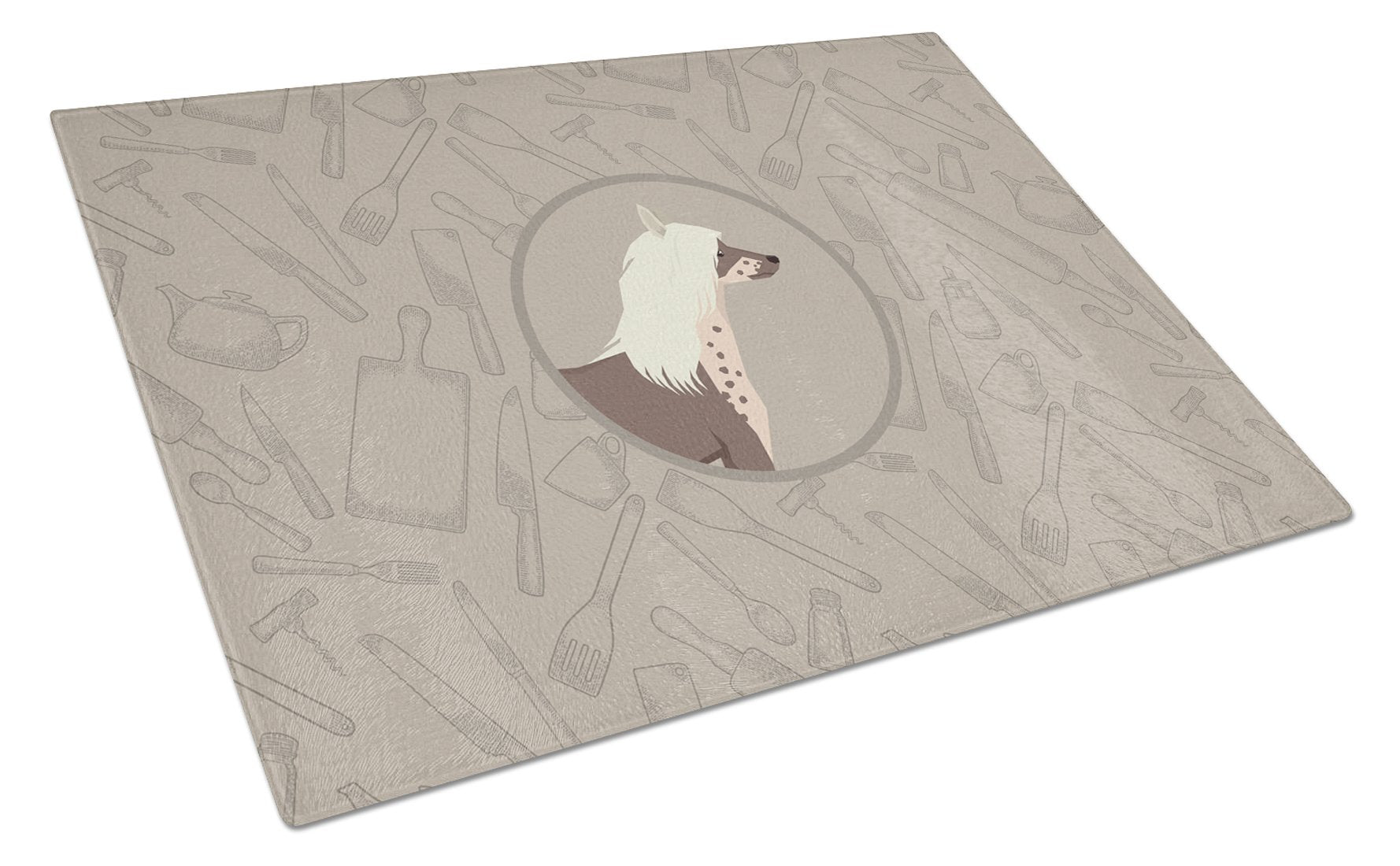 Chinese Crested In the Kitchen Cutting Board Tempered Glass Kitchen Cutting Surface, Heat Resistant Chopping, Non-Slip Feet, Food Prep & Serving