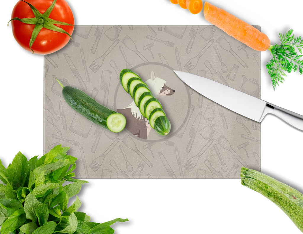 Chinese Crested In the Kitchen Cutting Board Tempered Glass Kitchen Cutting Surface, Heat Resistant Chopping, Non-Slip Feet, Food Prep & Serving