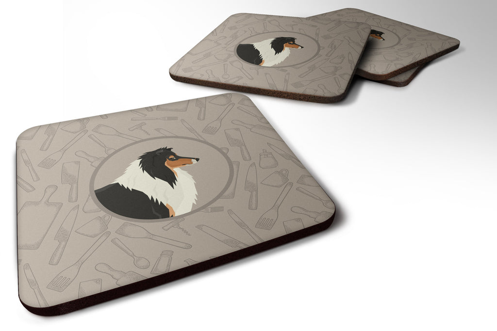 Collie In the Kitchen Foam Coasters Set of 4 Cup Coasters for Indoor Outdoor, Tabletop Protection, Anti Slip, Mouse pad Material