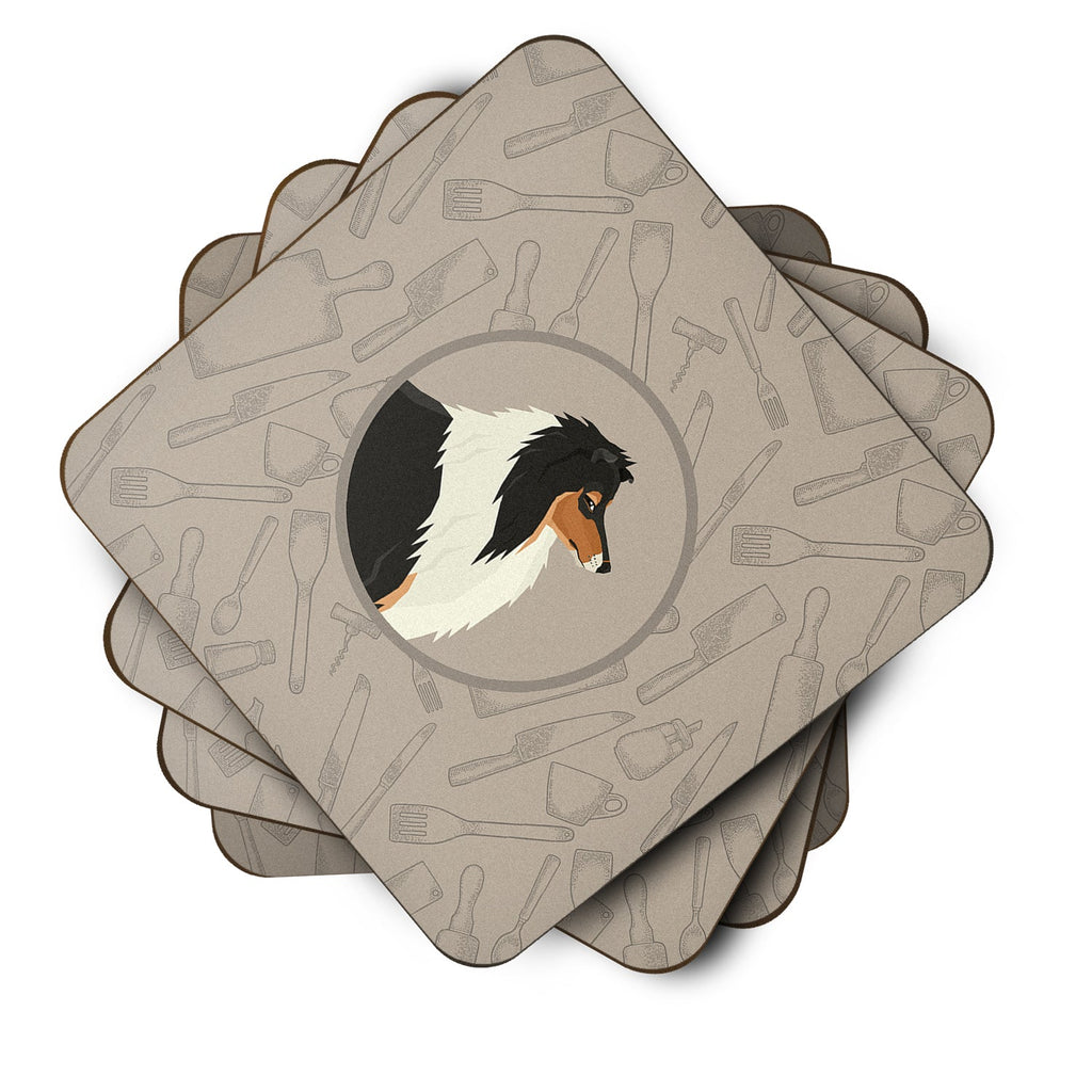 Collie In the Kitchen Foam Coasters Set of 4 Cup Coasters for Indoor Outdoor, Tabletop Protection, Anti Slip, Mouse pad Material
