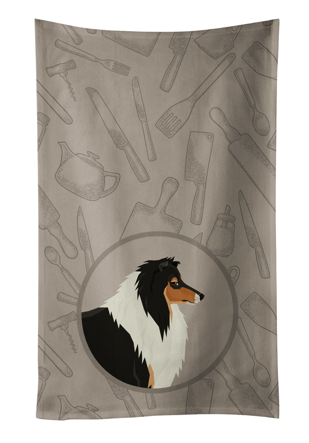 Collie In the Kitchen Kitchen Towel Velour Plush Front and Cotton Loop Back Machine Washable