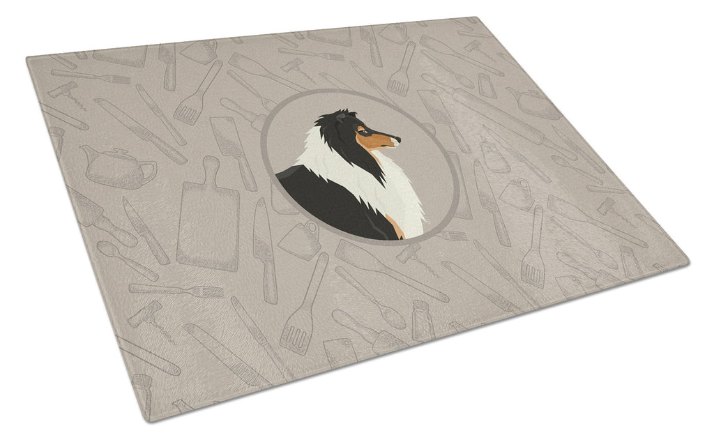 Collie In the Kitchen Cutting Board Tempered Glass Kitchen Cutting Surface, Heat Resistant Chopping, Non-Slip Feet, Food Prep & Serving