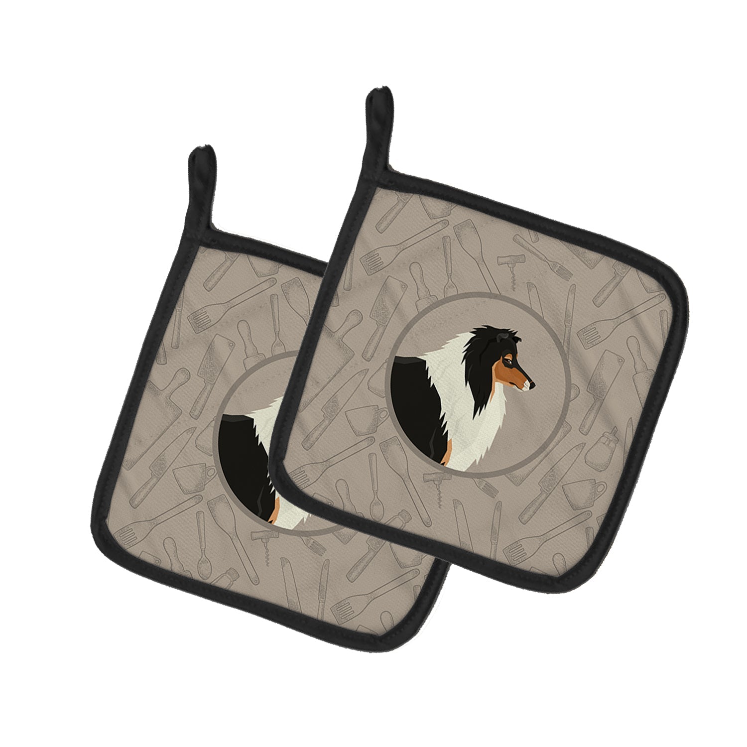 Collie In the Kitchen Pot Holder Set of 2 Heat Resistant Quilted Hot Pads 7.5 x 7.5 Inch, Insulated Kitchen Trivets for Cooking & Baking