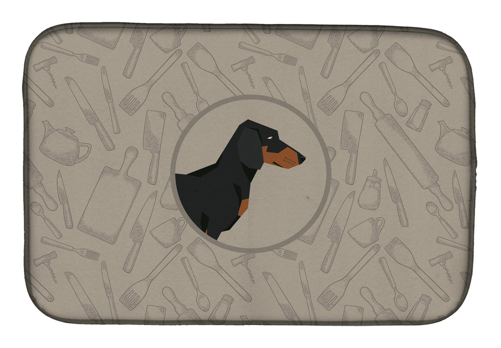Dachshund In the Kitchen Dish Drying Mat Absorbent Dish Drying Mat Pad for Kitchen Counter Dish Drainer Mat for Countertop, 14 x 21", Multicolor